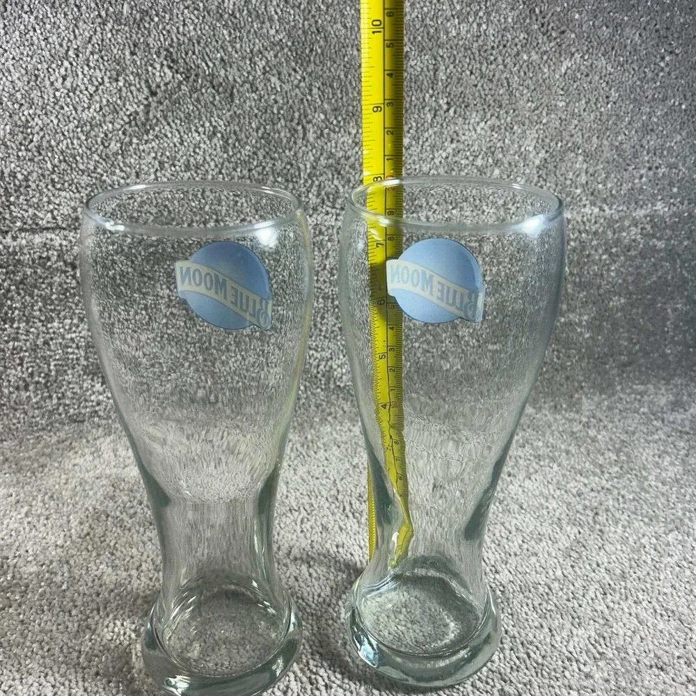 Blue Moon Beer Pilsner Glasses Clear Logo Barware Set of 2 8.25in